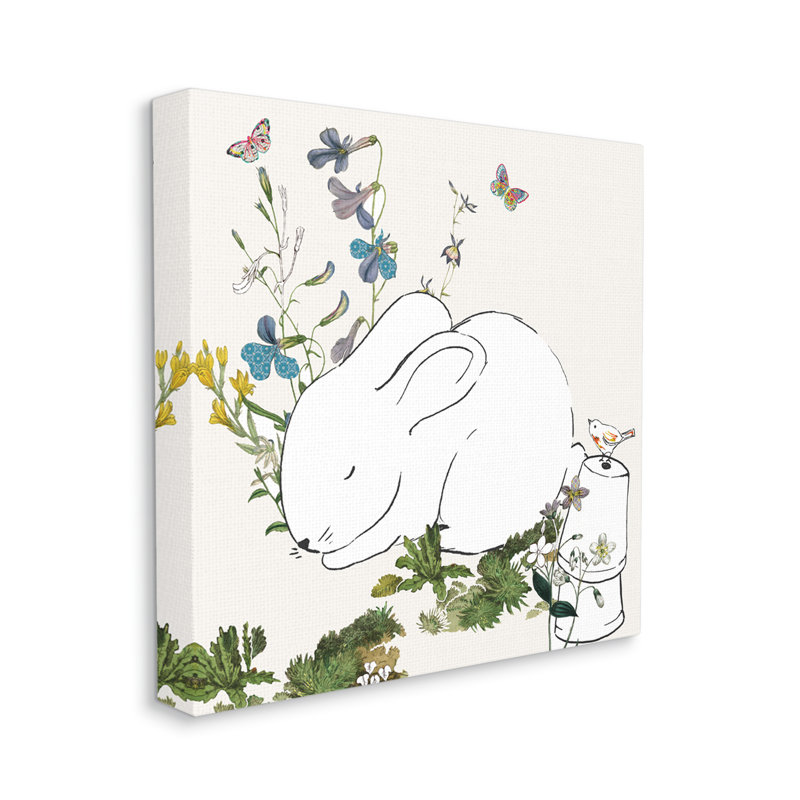 Lapin endormi, jardin de papillons doux, Toile tendue, H 24 po x l 24 po x 1,5 po