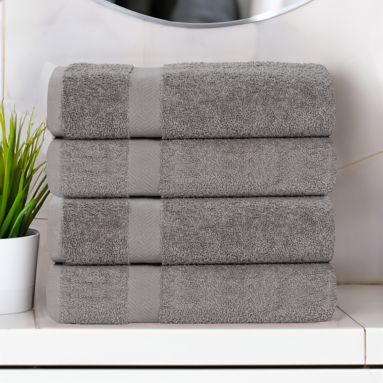 Quick-Drying Cotton Washcloth, Charcoal, 4 Pieces Towel Set