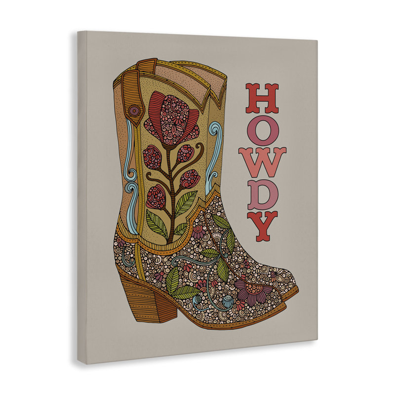 "Howdy Cowboy bottes", art mural par Martina Pavlova, H 20 po x l 16 po