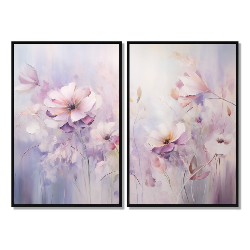 Mauve Botanical Whispers III - Mauve, reproduction d'art sur toile 2 pièces, Black, 36" H x 48" W