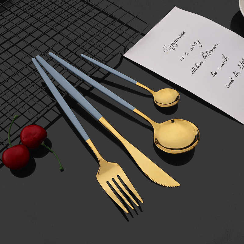 Flatware Serving Set 24 Piece, Haze Blue Gold