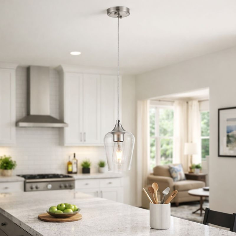 Farleigh Hungerford 1 - Light Single Pendant, Nickel, Transparent