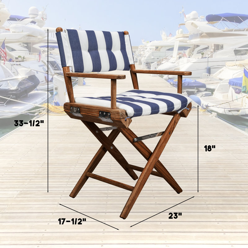 Teak Director's Chair with Navy and White Striped Cushions