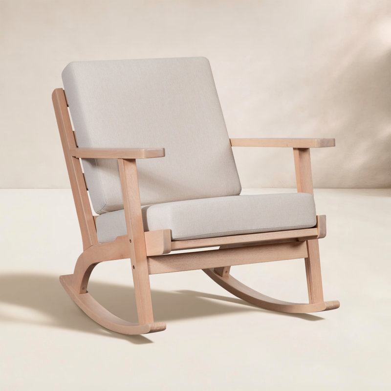 Chaise berçante d'extérieur en bois massif avec coussin