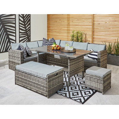 Chablis 9 - Person Wicker Patio Dining Set with Rectangular Table , Cushions Included