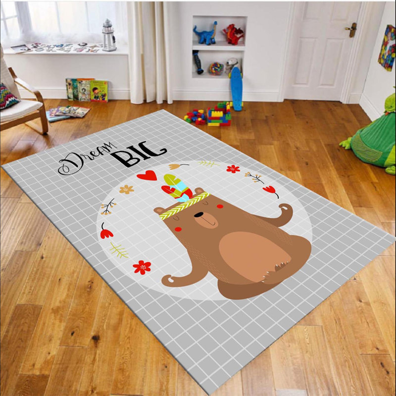 Tapis rectangulaire en polyester tissé à la machine Stradford gris clair / brun, Rectangle 4 pi 11 po x 7 pi 7 po
