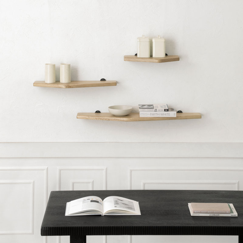 Glennon 3-Piece Solid Wood Floating Shelves, Warm Sand