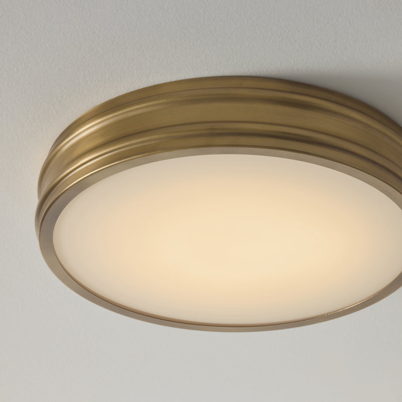 16" W x 3.25" H Integrated LED Flush Mount in Aged Brass with Soft White Glass Diffuser