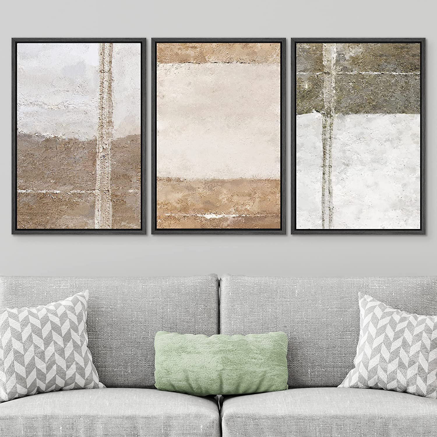 IDEA4WALL Framed Canvas Print Wall Art Set Grunge Grey Brown Pastel ...