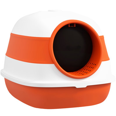 Litter Box With Lid, Foldable And Portable, Easy Clean, High Sides, Large Two Entrance, Orange Black, Foul Odor Cat Compact, To Neutralize