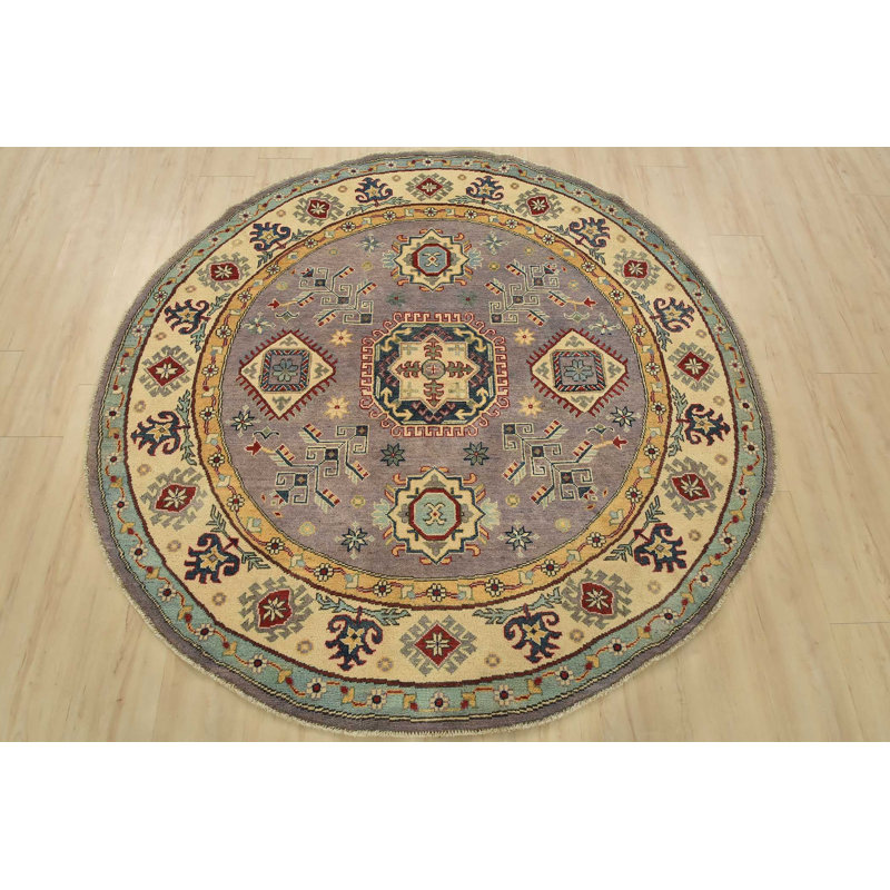 Tapis oriental en laine mauve tribal noué à la main 5 pi 10 po x 5 pi Kazak Kazak