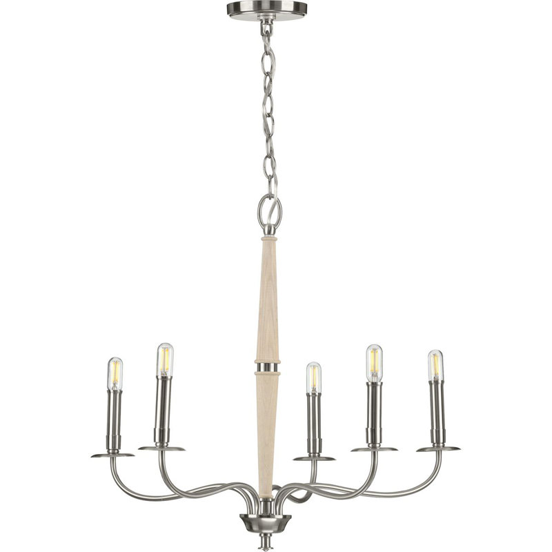 Lustre classique à 5 lumières de style bougie Rourke, Nickel brossé