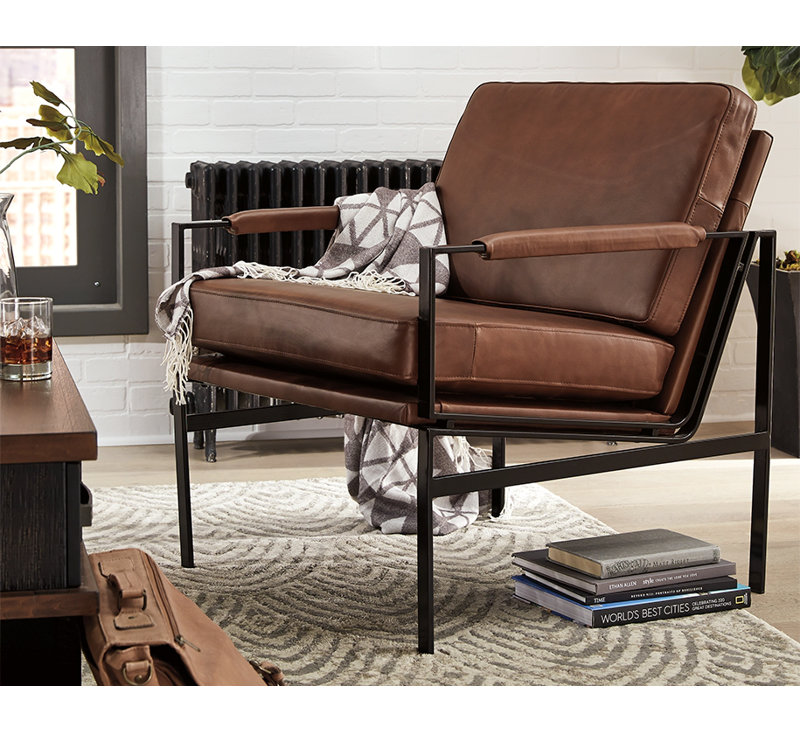 Adalyn Faux Leather Armchair, Brown Genuine Leather, Black