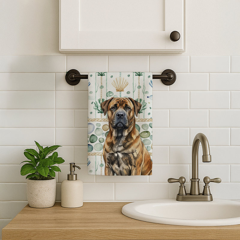 Brindle Boerboel Coastal Sea Glass Kitchen Towel, Brindle Boerboel