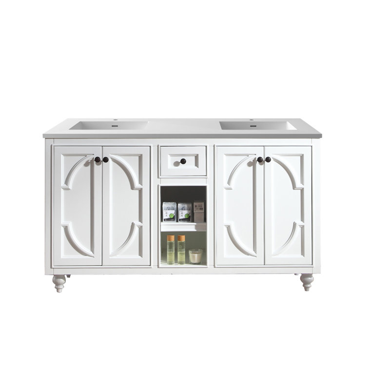 Ensemble de meuble-lavabo de salle de bain double 60 po Mundy, Blanc mat, Blanc