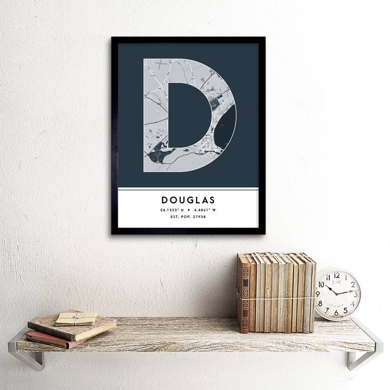 Douglas Isle Of Man City Map Douglas Isle Of Man Navy by Wee Blue Coo - Single Picture Frame Typography