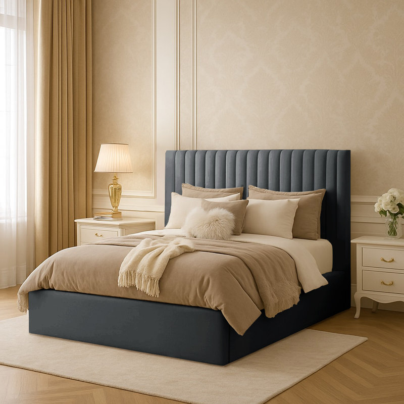 Maletha Upholstered Ottoman Storage Bed, Asphalt, Super King (6')