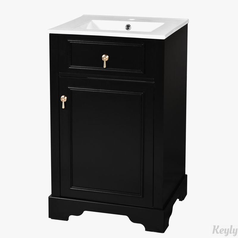 Meuble-lavabo de 20 pouces avec lavabo en céramique, Noir, noir, noir, noir