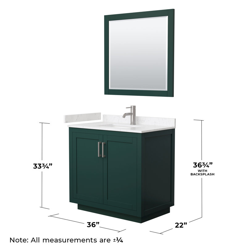Miranda 36" Freestanding Single Bathroom Vanity with Cultured Marble Top with 34" Mirror, Carrara Cultured Marble, Green