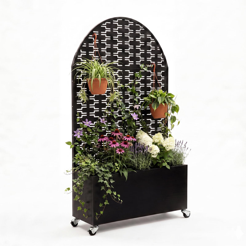 Boîte à fleurs en métal avec treillis
