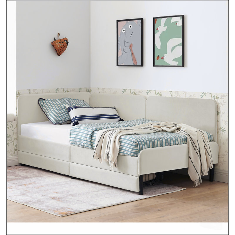 Cadre de lit plateforme réglable en velours avec rangement, idéal pour les chambres modernes et peu encombrantes.