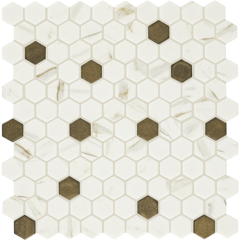 Uptown Glass 1" Hexagon Mosaic (18 PC Per Carton) (16.92 SQFT Per Carton), Posh Chiffon