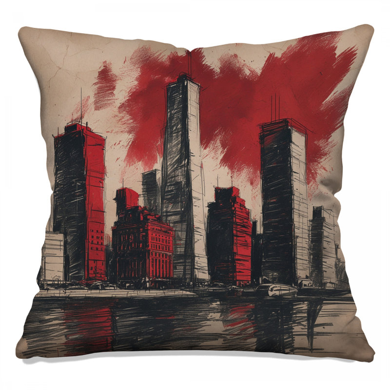 Red Skyscraper Skyline Double Sided Throw Pillows, 16 x 16 inches