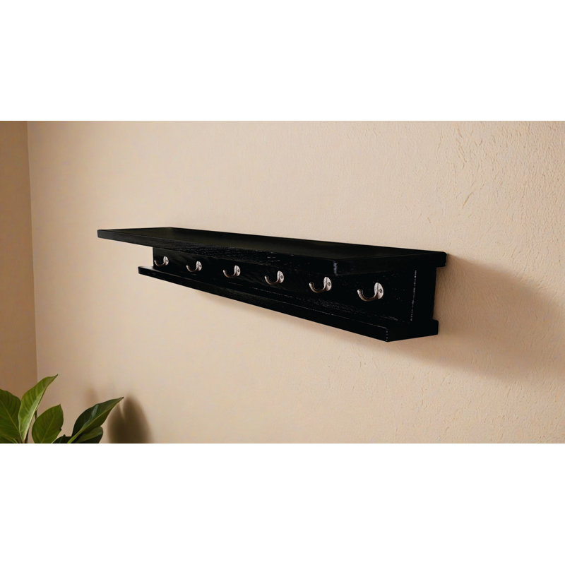 Rayne 3 Piece Oak Shelves With Hooks, 4.75" H x 72" W x 4" D