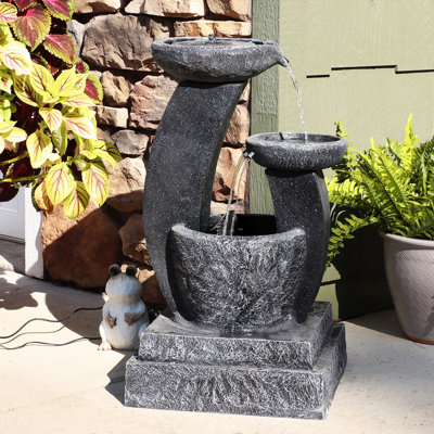 Cascading Bowls Modern Black Polyresin Solar Water Fountain with Battery