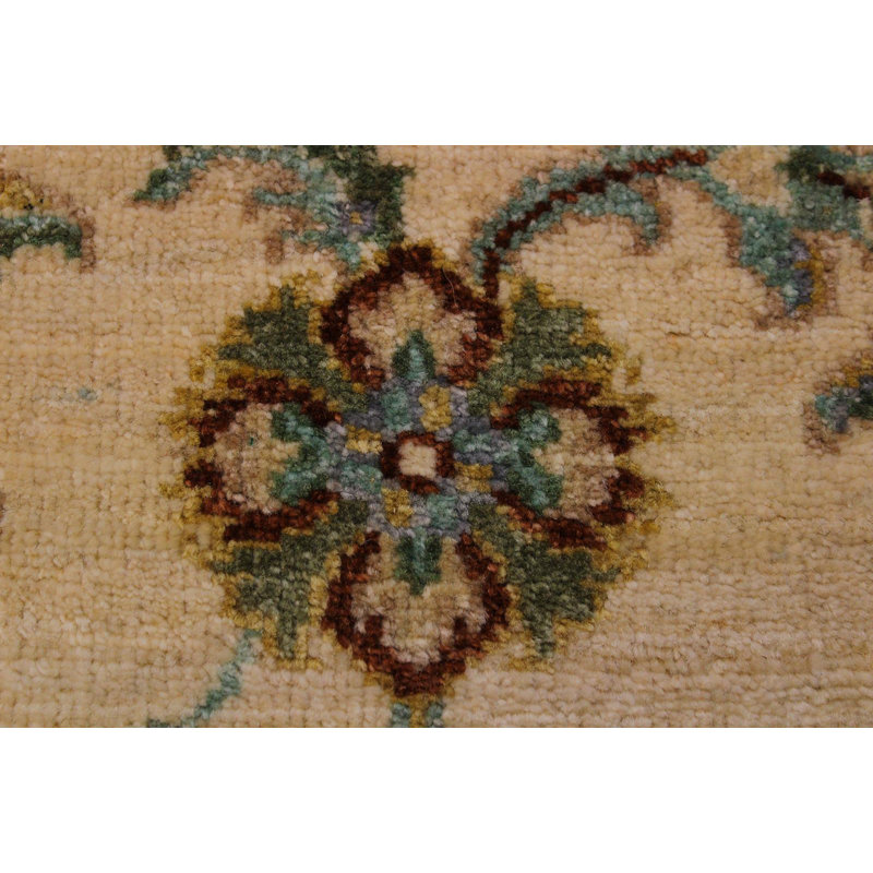 Tapis bleu / beige / vert en laine noué à la main de style oriental rectangulaire Baccio 5 pi 6 po x 7 pi 8 po