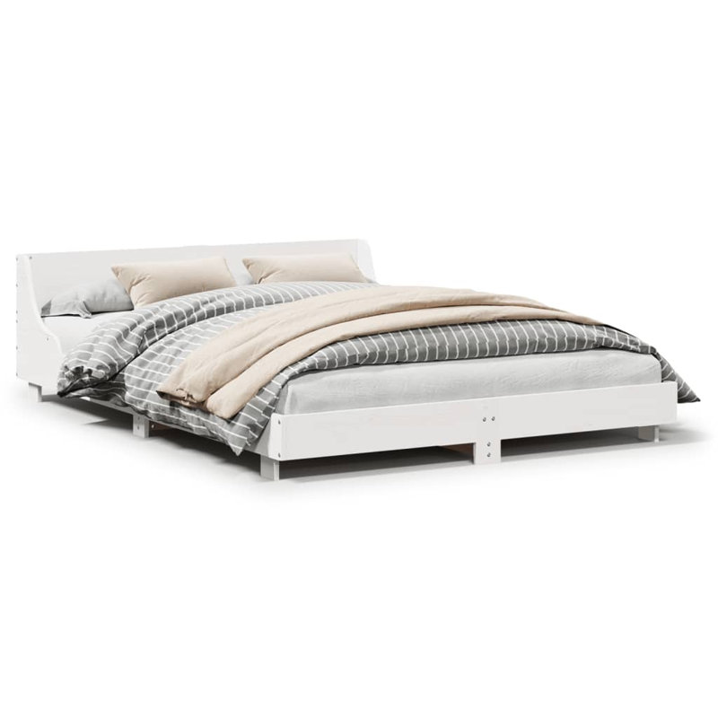 Solid Wood Bed, 140 x 190 cm, White