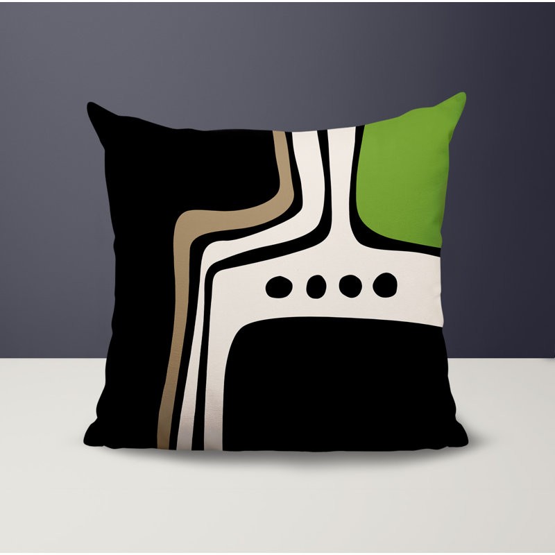 Oreiller carré réversible intérieur / extérieur Tobe Minimalist, H 19 po x l 19 po, Chartreuse / noir / blanc cassé