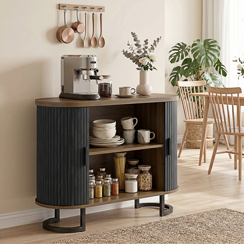 Buffet buffet avec portes courbes, brun et noir