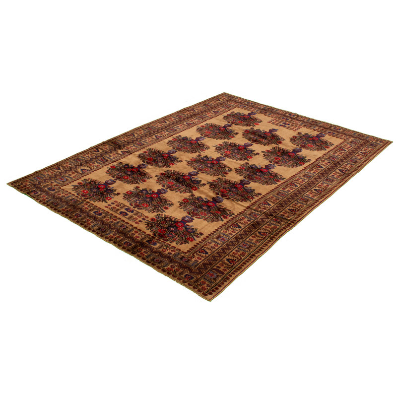 Tapis unique en laine noué à la main brun clair / brun de 6 pi 9 po x 9 pi 6 po années 2010 Leavens