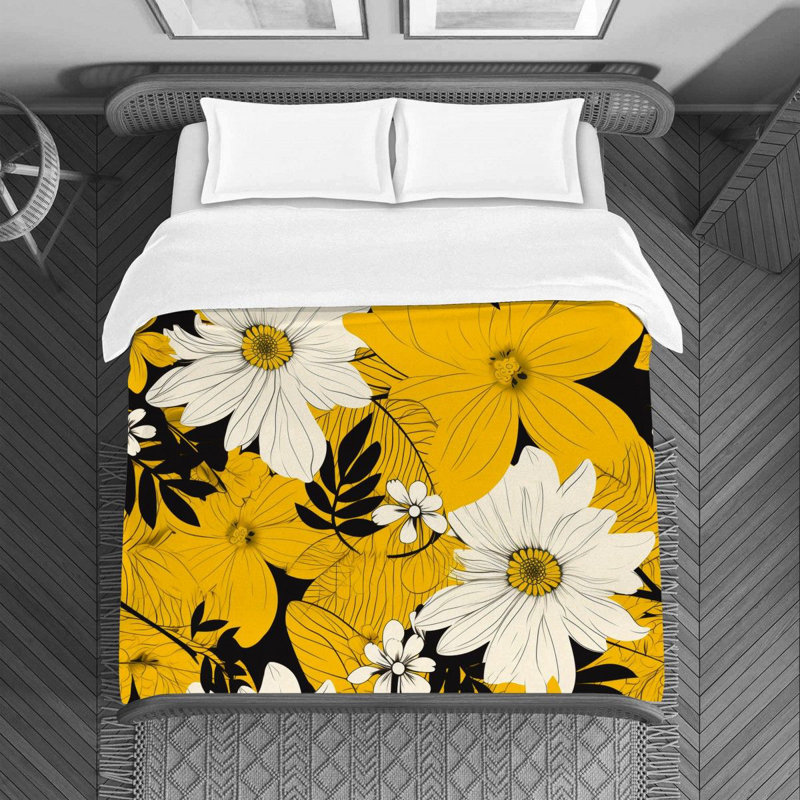 Machine Printed Duvet Cover, Queen Duvet Cover, White/Yellow