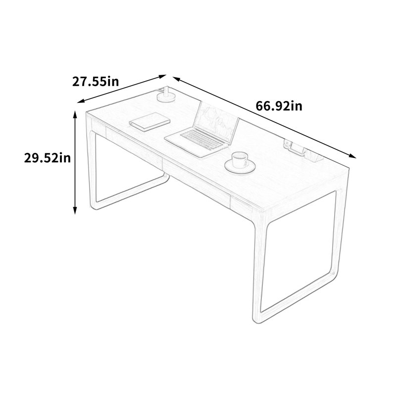 Bureaux élégants en bois massif d'inspiration designer, 29.52" H x 66.92" W x 27.55" D