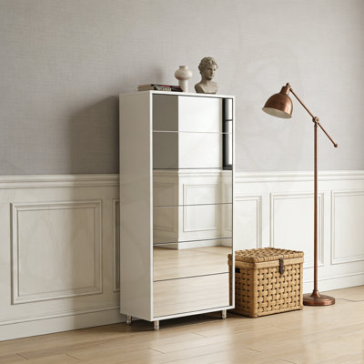 Mirror Shoe Cabinet With 6 Flip Drawers And Metal Legs For Space-Saving, Stylish Shoe Storage And Quick Outfit Checks.