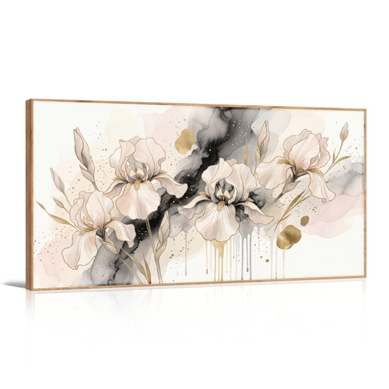 "Floral" abstrait, art mural sur toile, ensemble de 1, Naturel, L 48 po x H 24 po