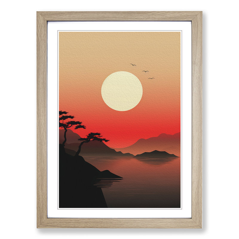 Japanese Sunset Minimalism - Framed Print, Oak Framed, 46cm H x 34cm W x 2cm D