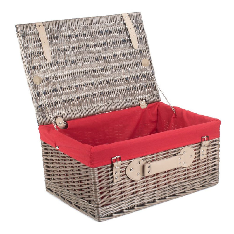 Wicker Picnic Basket, 19cm H x 41cm W x 31cm D, Red