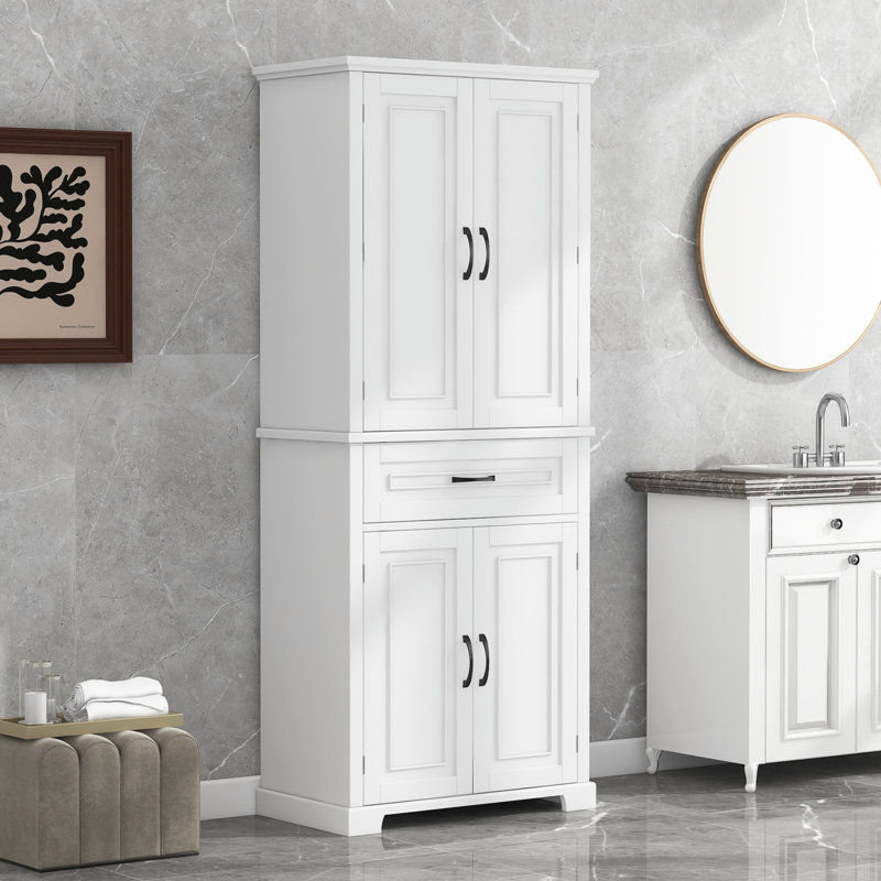 Armoire de rangement de salle de bain avec portes et tiroir, plusieurs espaces de rangement, tablette réglable (armoire)