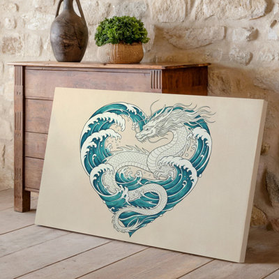 Toile, une illustration fantastique mettant en vedette un dragon stylisé entrelacé avec un art mural Turbulent