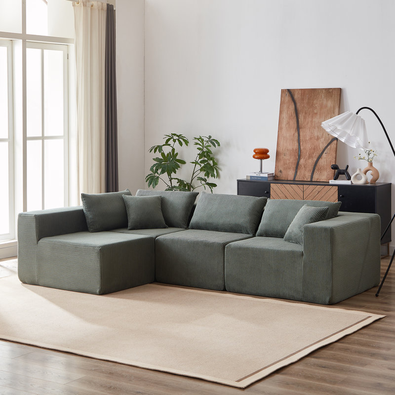 Riaan Modular Boneless Sectional Sofa, Green Corduroy
