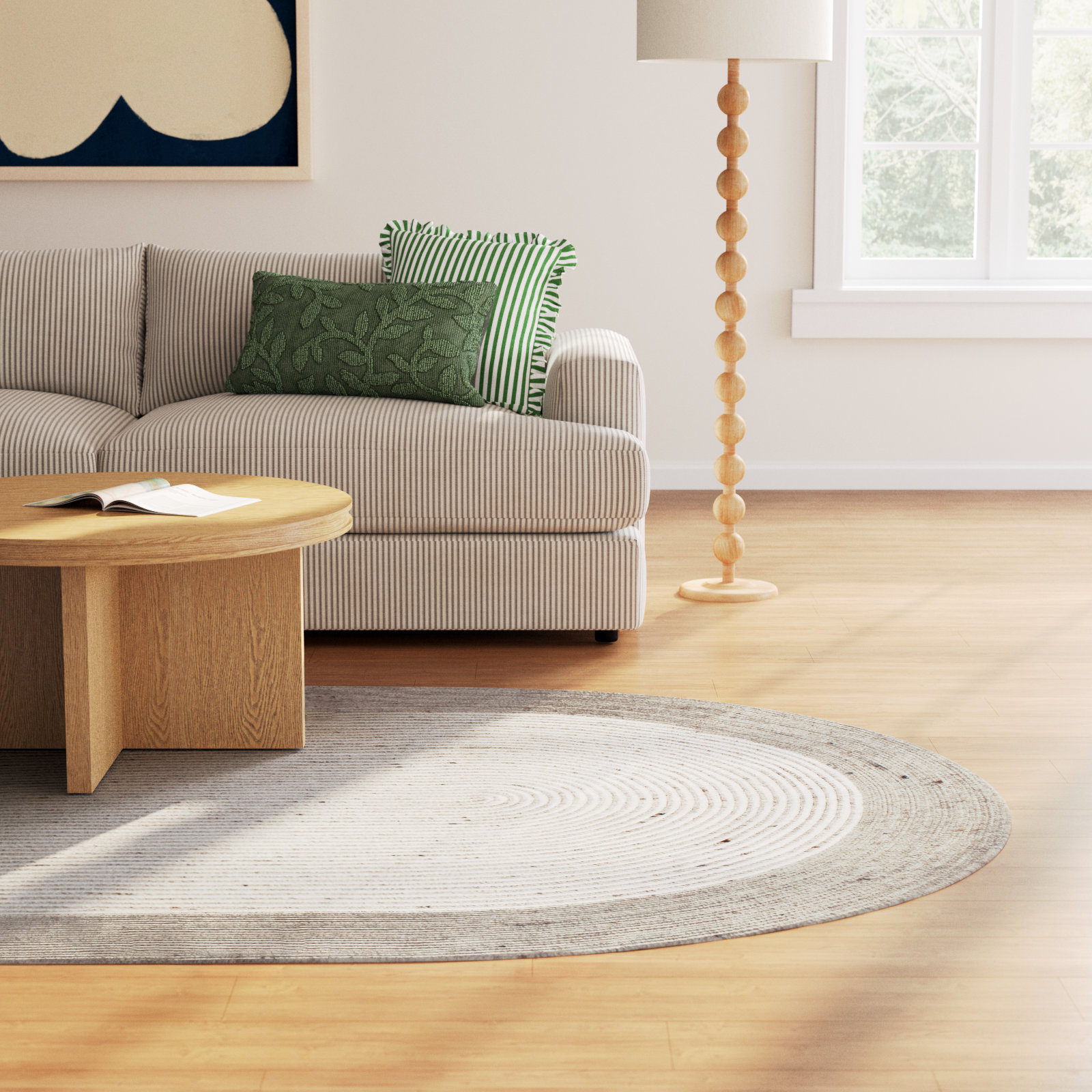 Aria Geometric Hand-Woven Wool/Cotton Beige/Ivory Area Rug, Oval 6' x 9'
