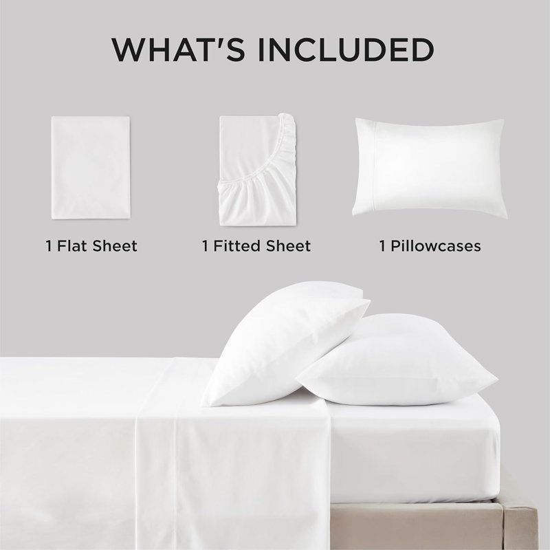 Bedsure Polyester & Rayon Derived from Bamboo Sheets, Off White, King Sheet Set with 2 Pillowcases