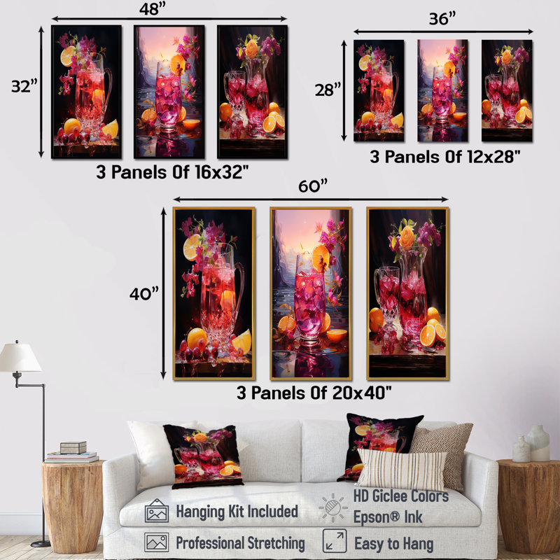 Sangria Sunset Cocktail, Gold Floater Framed, 28" H x 36" W