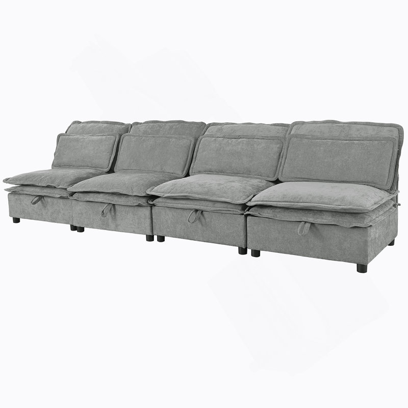 Double-Layer Cushion Modular Sofa, Freely Combinable, 4-Seater with Storage Function, Includes 4 Soft Cushions