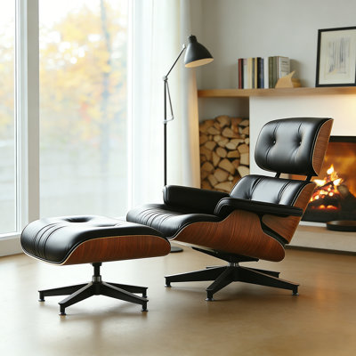 Leather Swivel Accent Chair With Ottoman