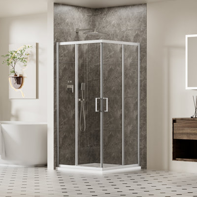 Square Framed Corner Shower Enclosure, 36" D x 36" W x 72" H Corner Shower Enclosure, Double Sliding Shower Door with 1/4" (6mm) Clear Tempered Glass, Chrome Finish