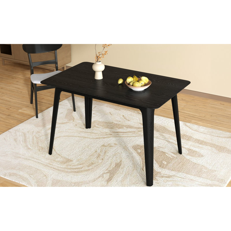 Table de salle à manger rectangulaire Mid-Century moderne, pieds en bois d'hévéa noir, plateau en faux grain de bois riche, profondeur de 28,89 po, capacité de 250 lb, table à installation simple avec structure, pieds évasés, peu d'entretien